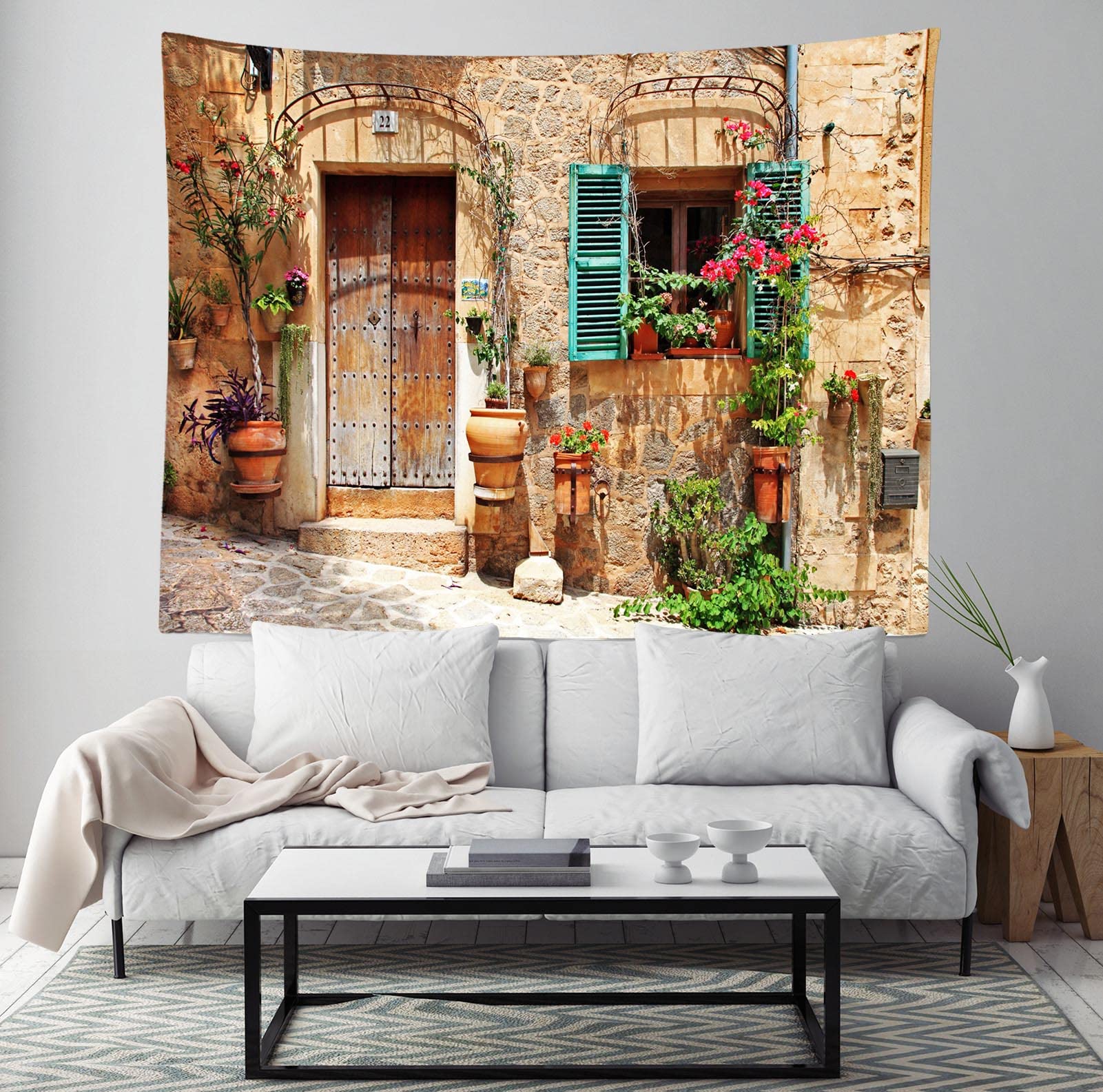 vintage tapestry 街 Quaint Town Wall Tapestry